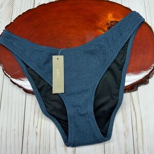 J. Crew Navy Textured Curved Waist High Cut Leg Cheeky Bikini Bottom Swimwear M